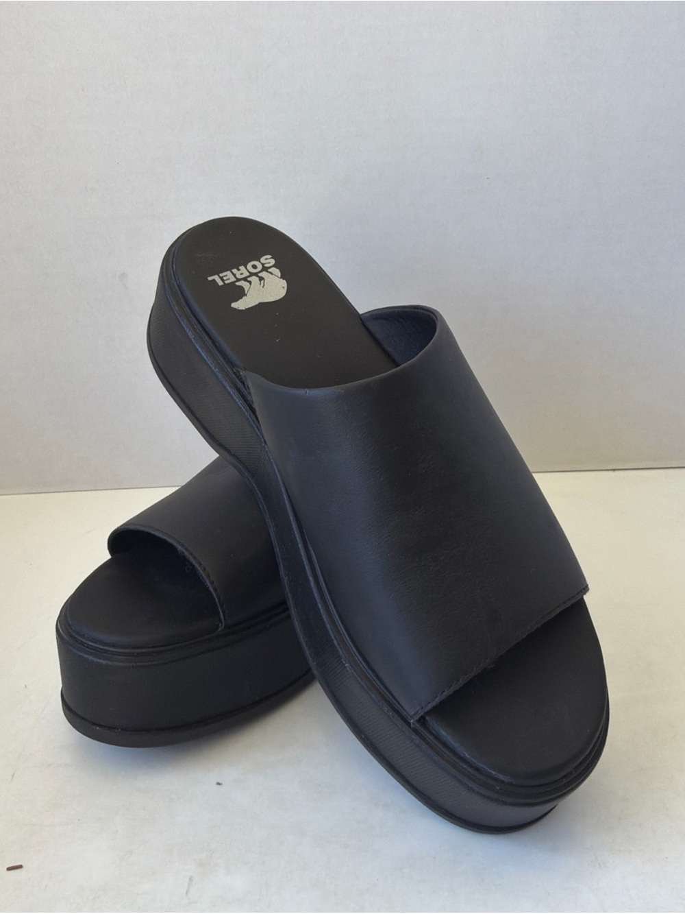 Sorel Black Platform Slide Mules
